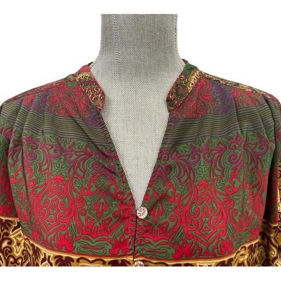 Figueroa & Flower Boho Blouse Top Red Gold Green Womens Size L - Picture 7 of 12
